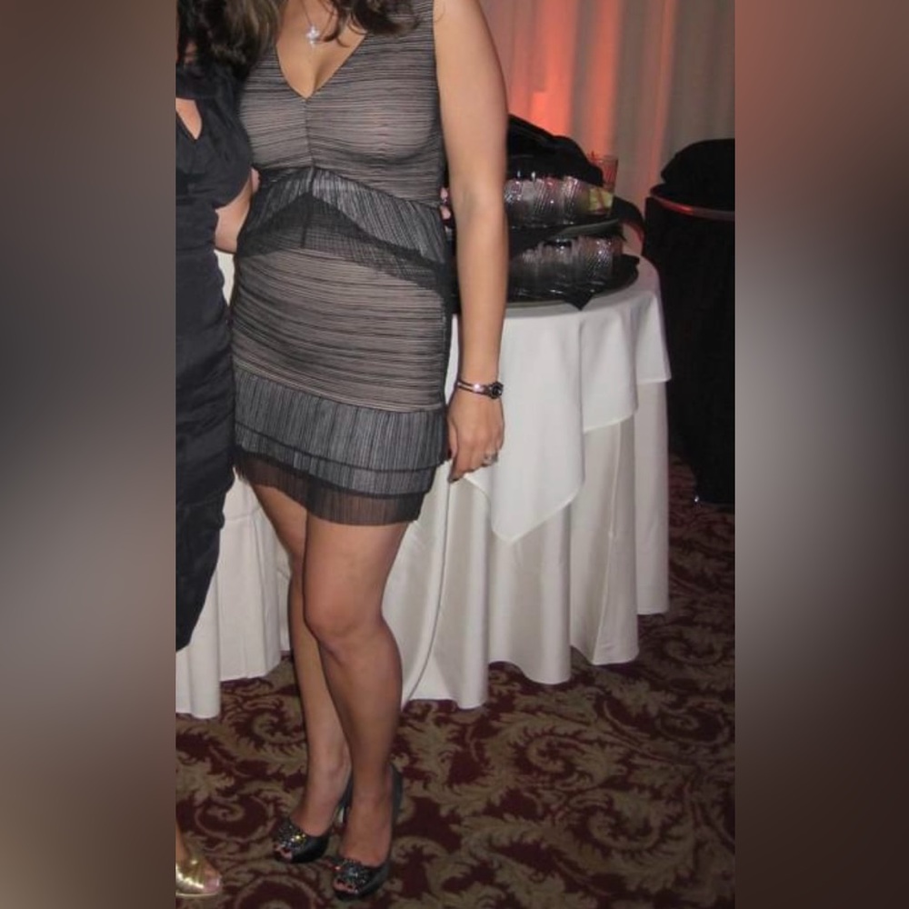 BCBG Maxaria black w nude underlay dress